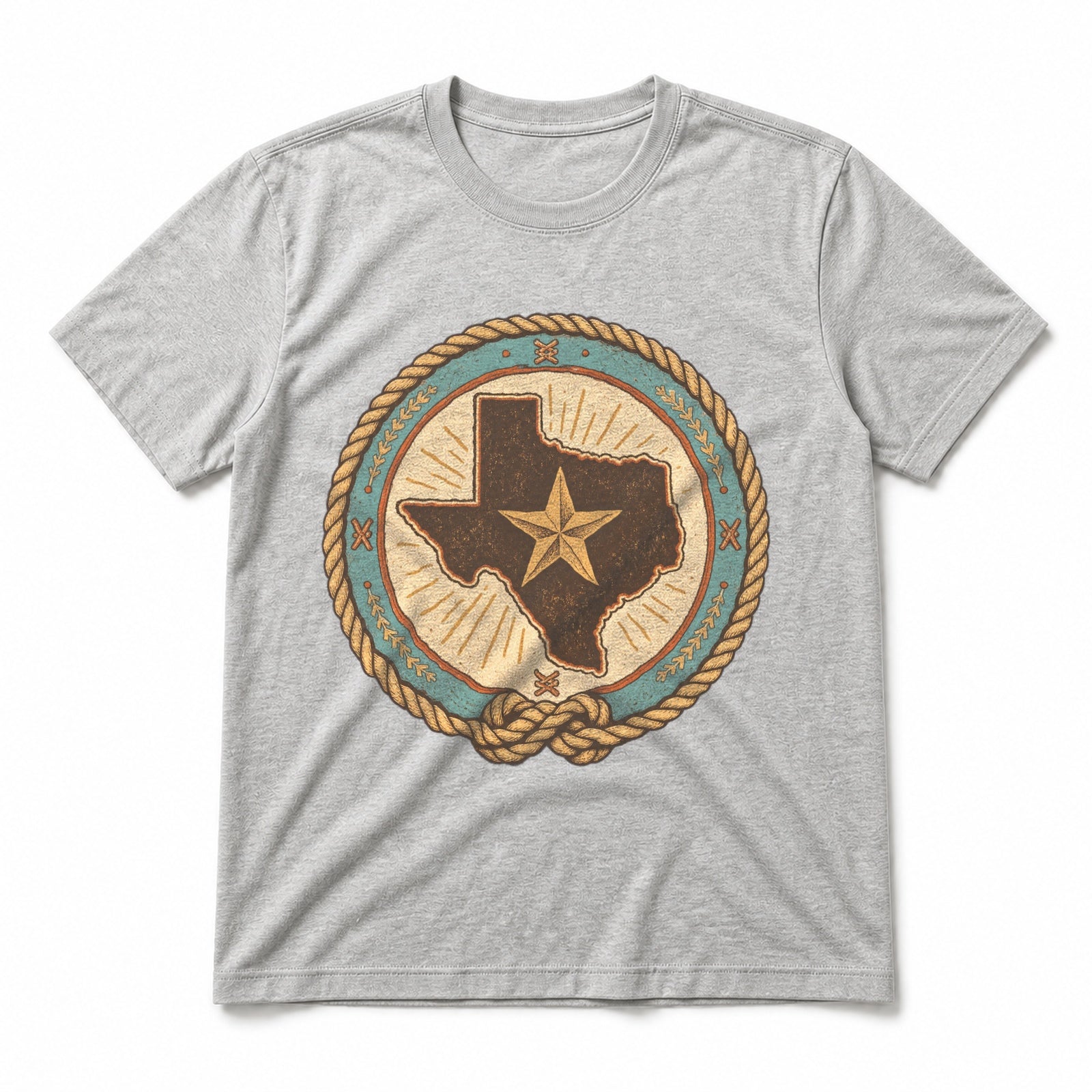 Texas Western Lone Star Badge Pure Cotton T-Shirt in Light Gray