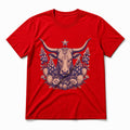 Texas Longhorn Bluebonnet Engraving Pure Cotton T-Shirt in Red