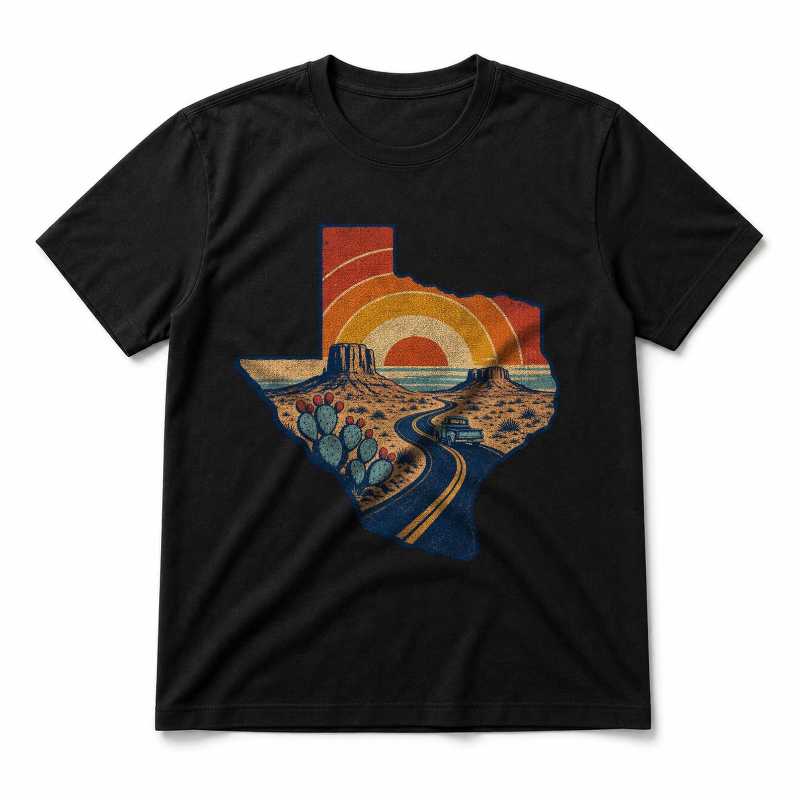 Texas Retro Desert Roadtrip Pure Cotton T-Shirt in Black