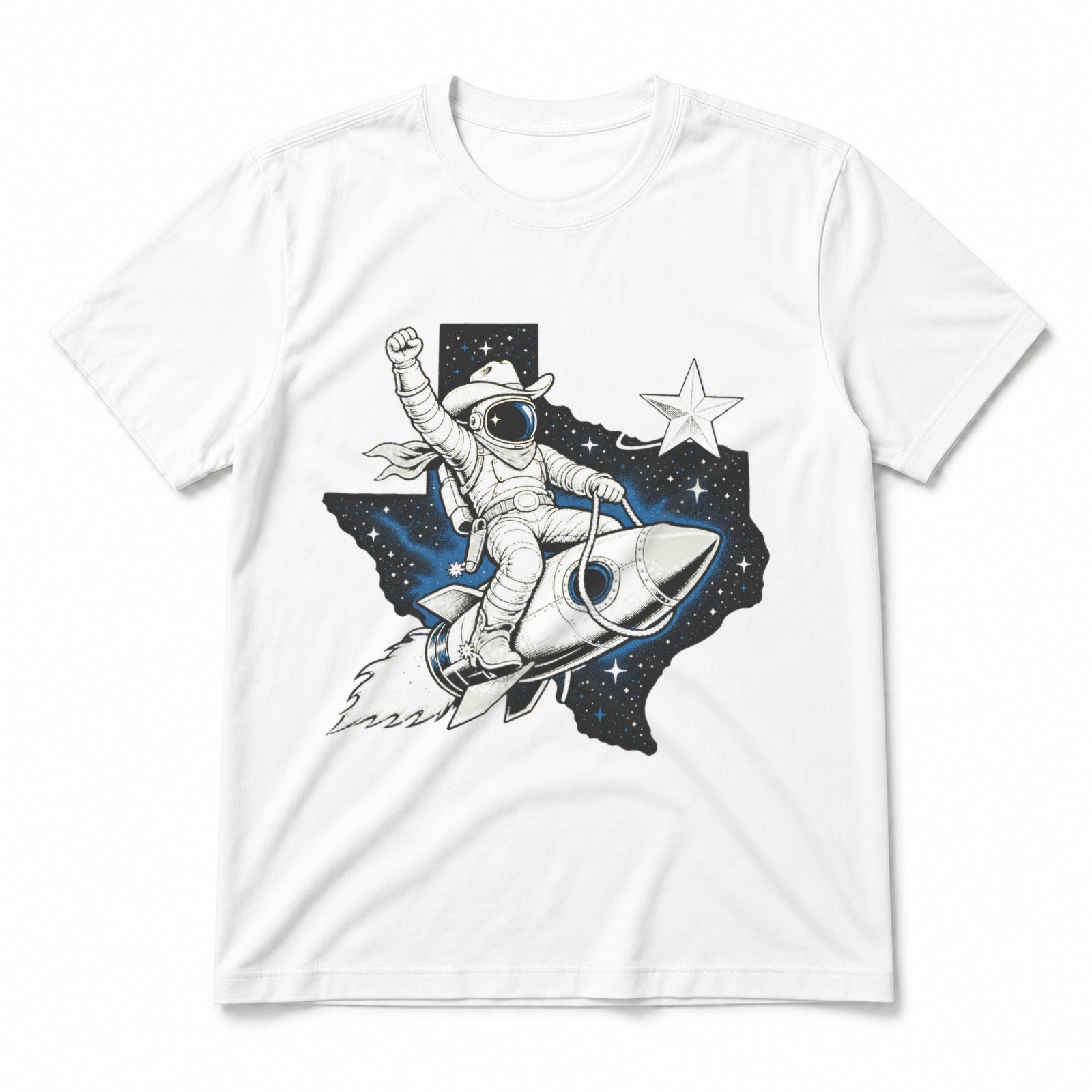 Texas Space Cowboy Pure Cotton T-Shirt in White