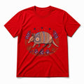Texas Armadillo Folk Art Pure Cotton T-Shirt in Red