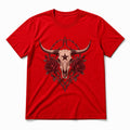 Texas Gothic Rose Longhorn Pure Cotton T-Shirt in Red