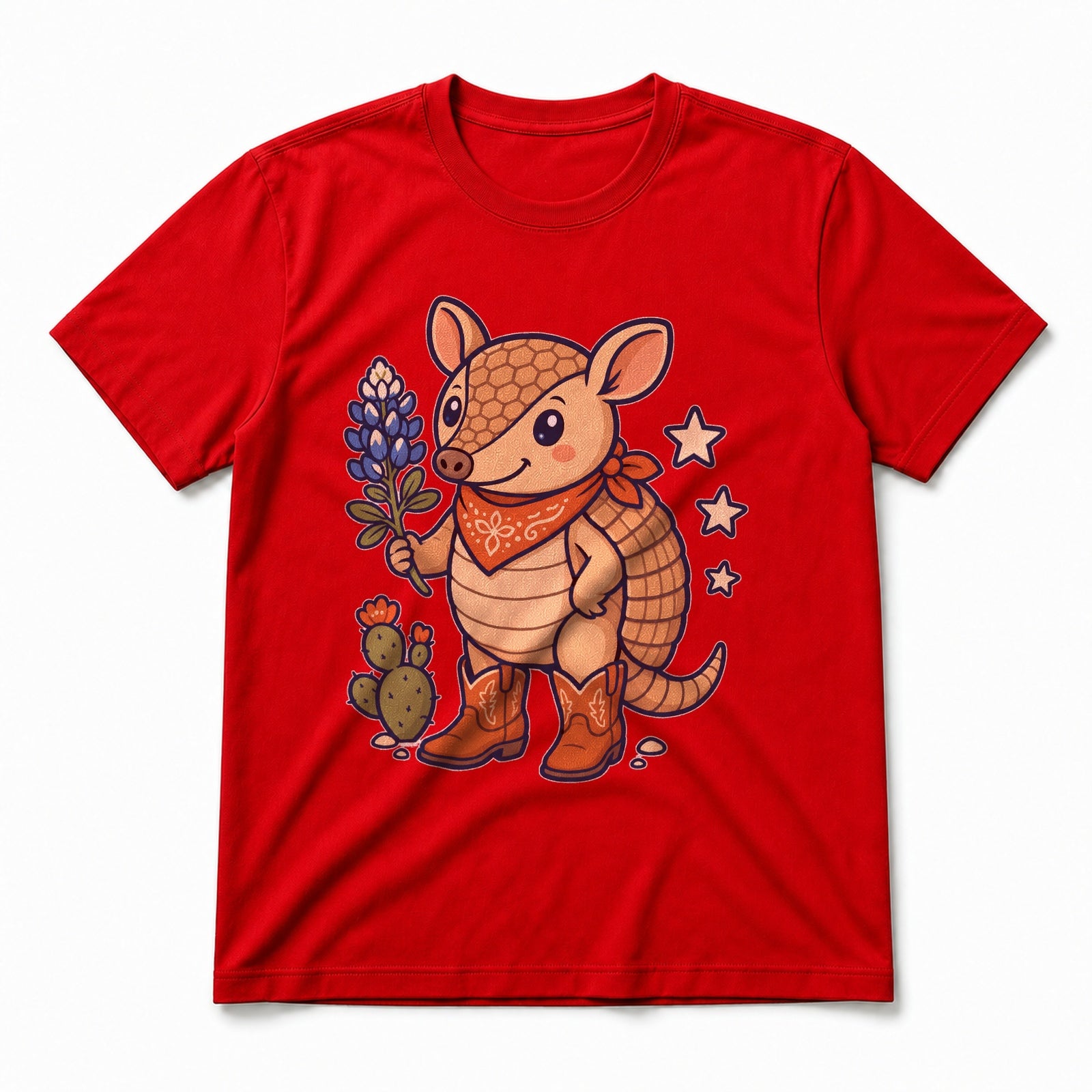 Texas Kawaii Boot Armadillo Pure Cotton T-Shirt in Red