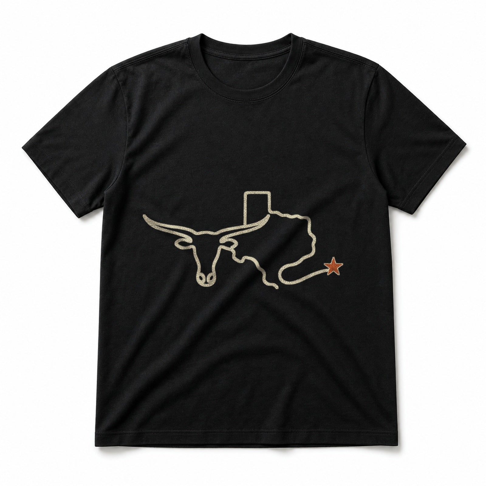 Monoline Longhorn Texas Pure Cotton T-Shirt in Black
