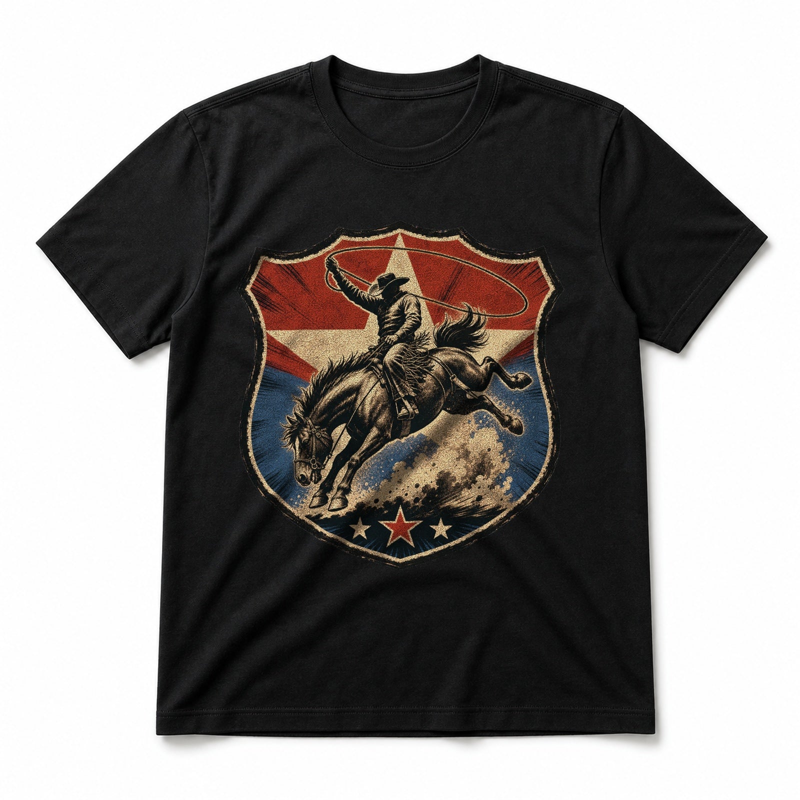 Texas Rodeo Bucking Bronc Pure Cotton T-Shirt in Black