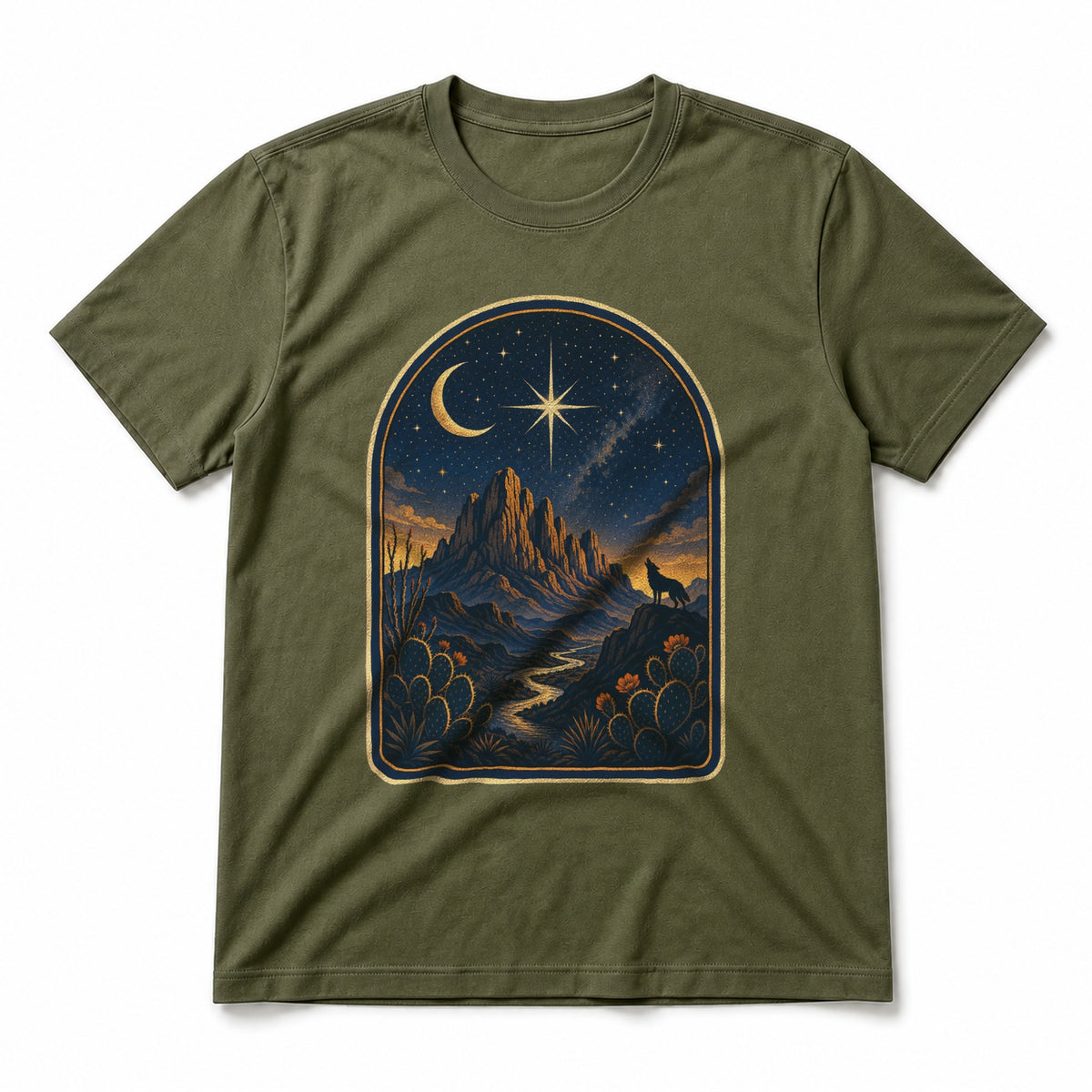 Big Bend Celestial Night Pure Cotton T-Shirt in Olive Green