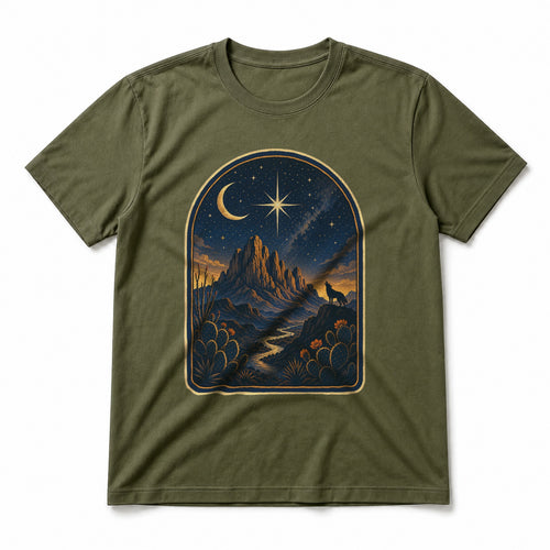 Big Bend Celestial Night Pure Cotton T-Shirt in Olive Green