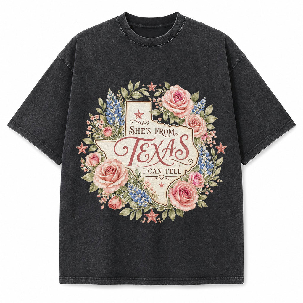 Vintage Washed Texas Romantic Floral Heavyweight Graphic Tee in Vintage Washed Heavyweight T-Shirt, Washed Black