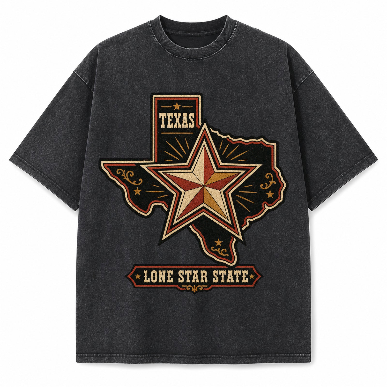 Vintage Washed Texas Custom Lone Star Heavyweight Graphic Tee in Vintage Washed Heavyweight T-Shirt, Washed Black