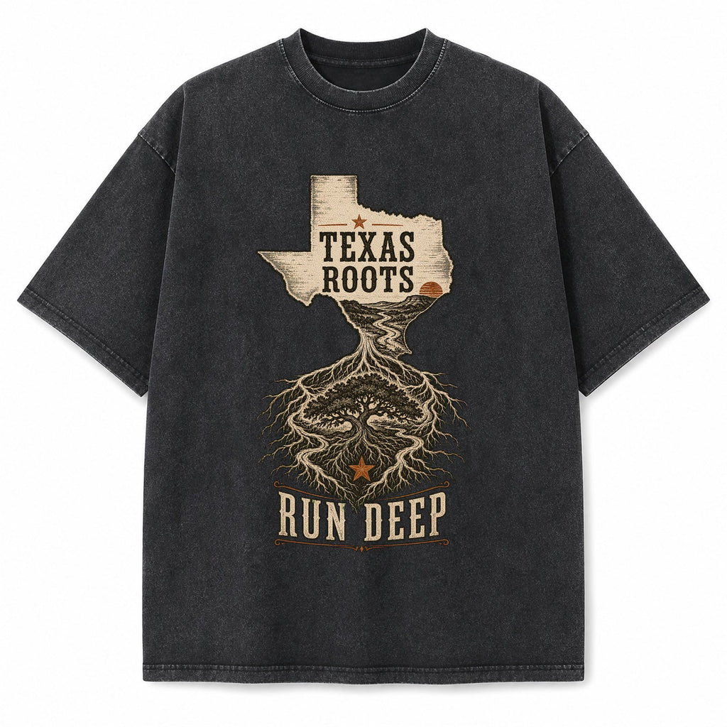 Vintage Washed Texas Roots Run Deep Heavyweight Graphic Tee in Vintage Washed Heavyweight T-Shirt, Washed Black