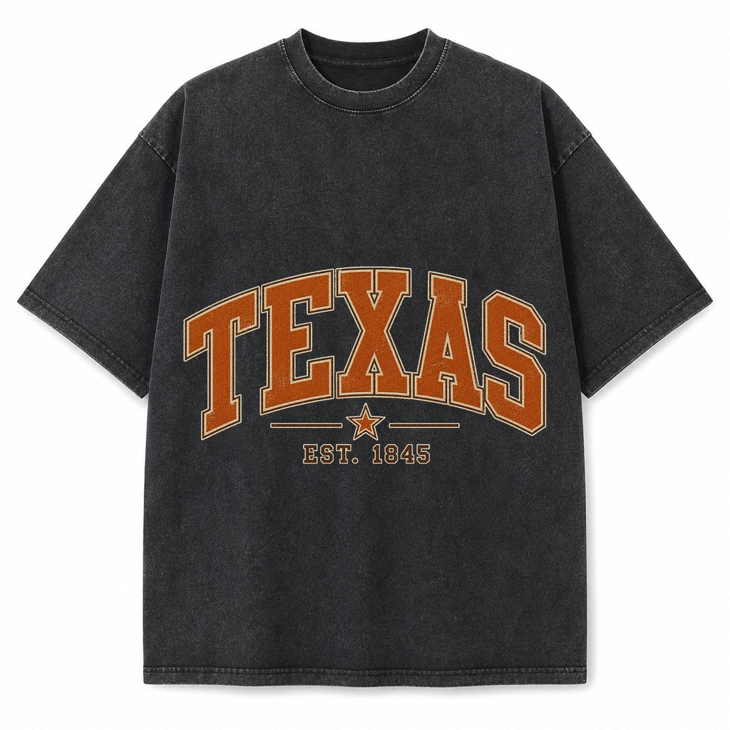 Vintage Washed Texas Collegiate 1845 Heavyweight Graphic Tee in Vintage Washed Heavyweight T-Shirt, Washed Black