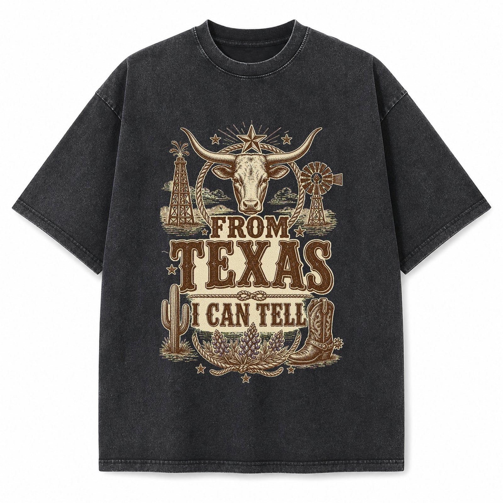 Vintage Washed Texas Heritage Icons Heavyweight Graphic Tee in Vintage Washed Heavyweight T-Shirt, Washed Black
