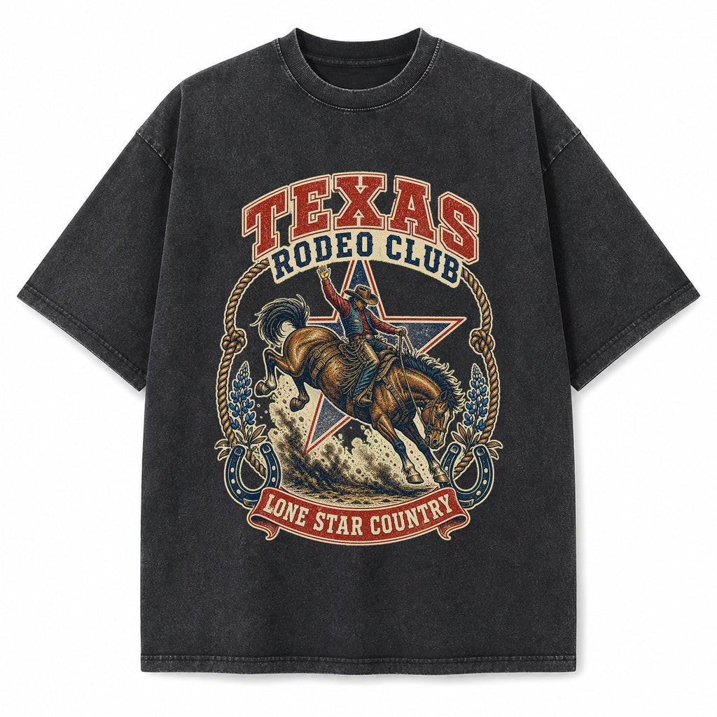 Vintage Washed Texas Rodeo Club Heavyweight Graphic Tee in Vintage Washed Heavyweight T-Shirt, Washed Black