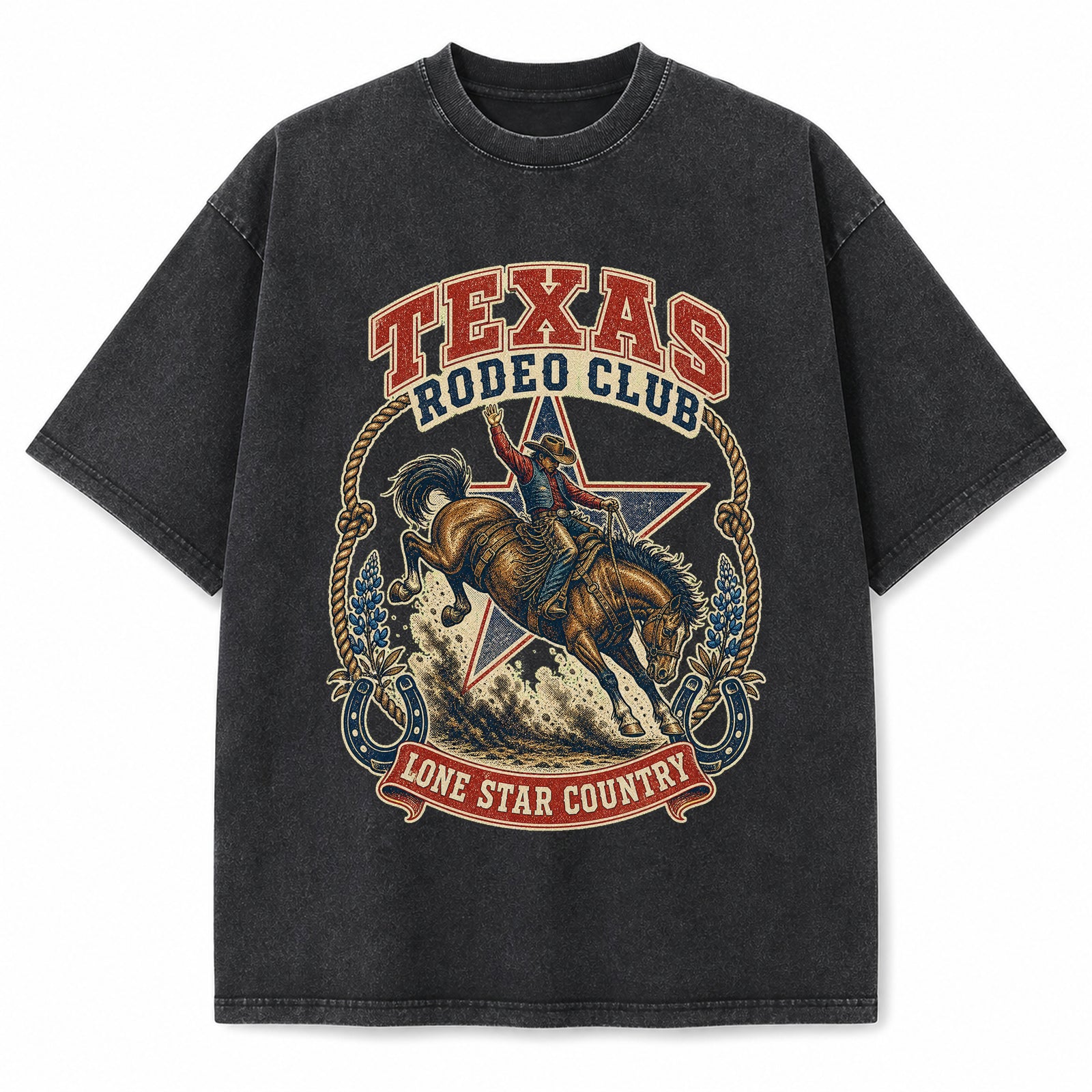 Vintage Washed Texas Rodeo Club Heavyweight Graphic Tee in Vintage Washed Heavyweight T-Shirt, Washed Black
