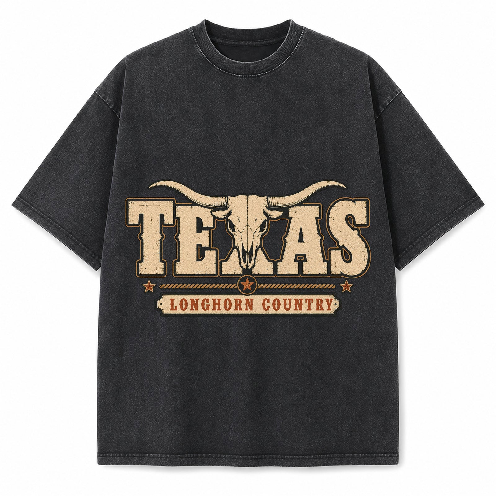 Vintage Washed Texas Longhorn Wordmark Heavyweight Graphic Tee in Vintage Washed Heavyweight T-Shirt, Washed Black