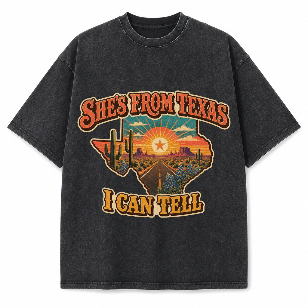 Vintage Washed Texas Retro Highway Heavyweight Graphic Tee in Vintage Washed Heavyweight T-Shirt, Washed Black