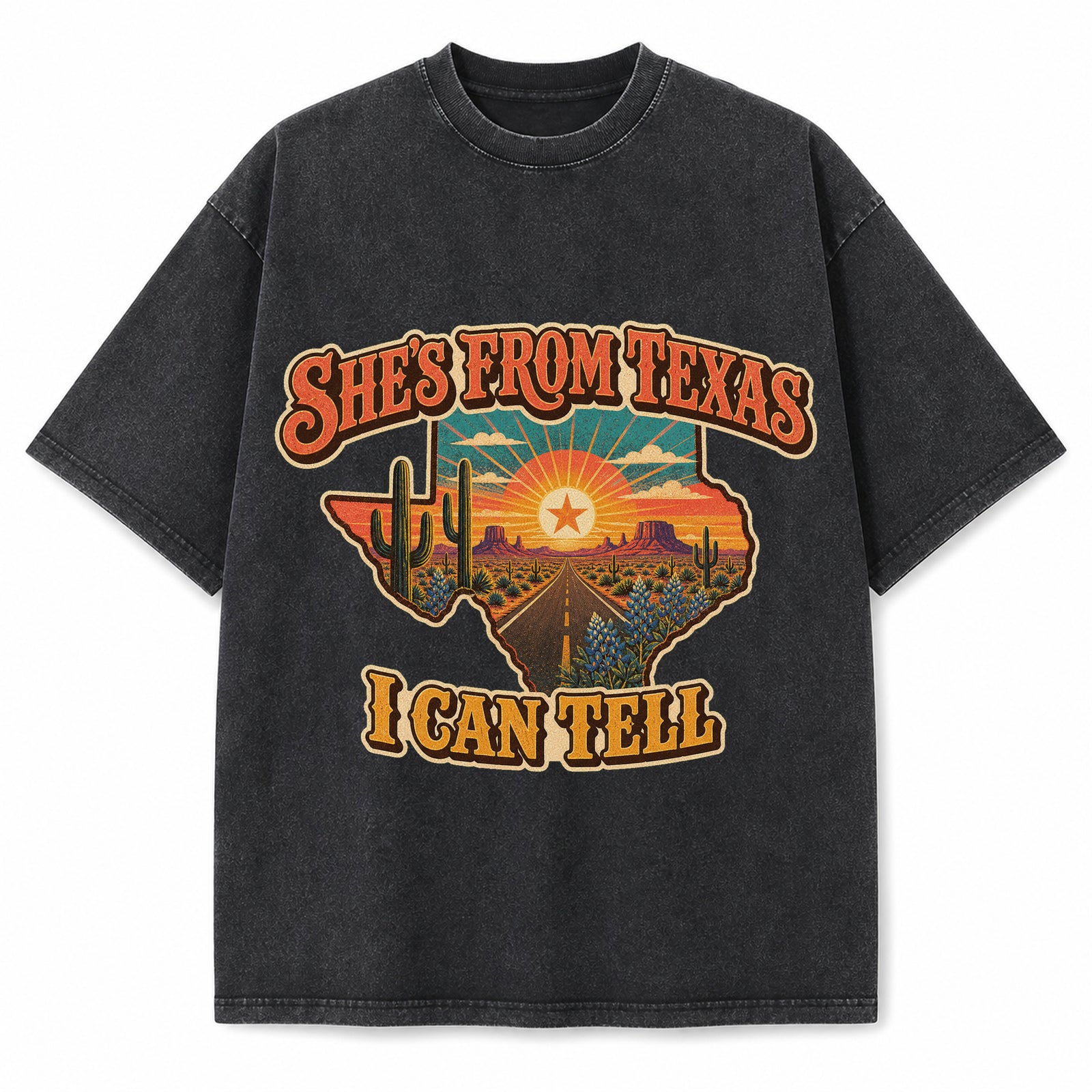 Vintage Washed Texas Retro Highway Heavyweight Graphic Tee in Vintage Washed Heavyweight T-Shirt, Washed Black