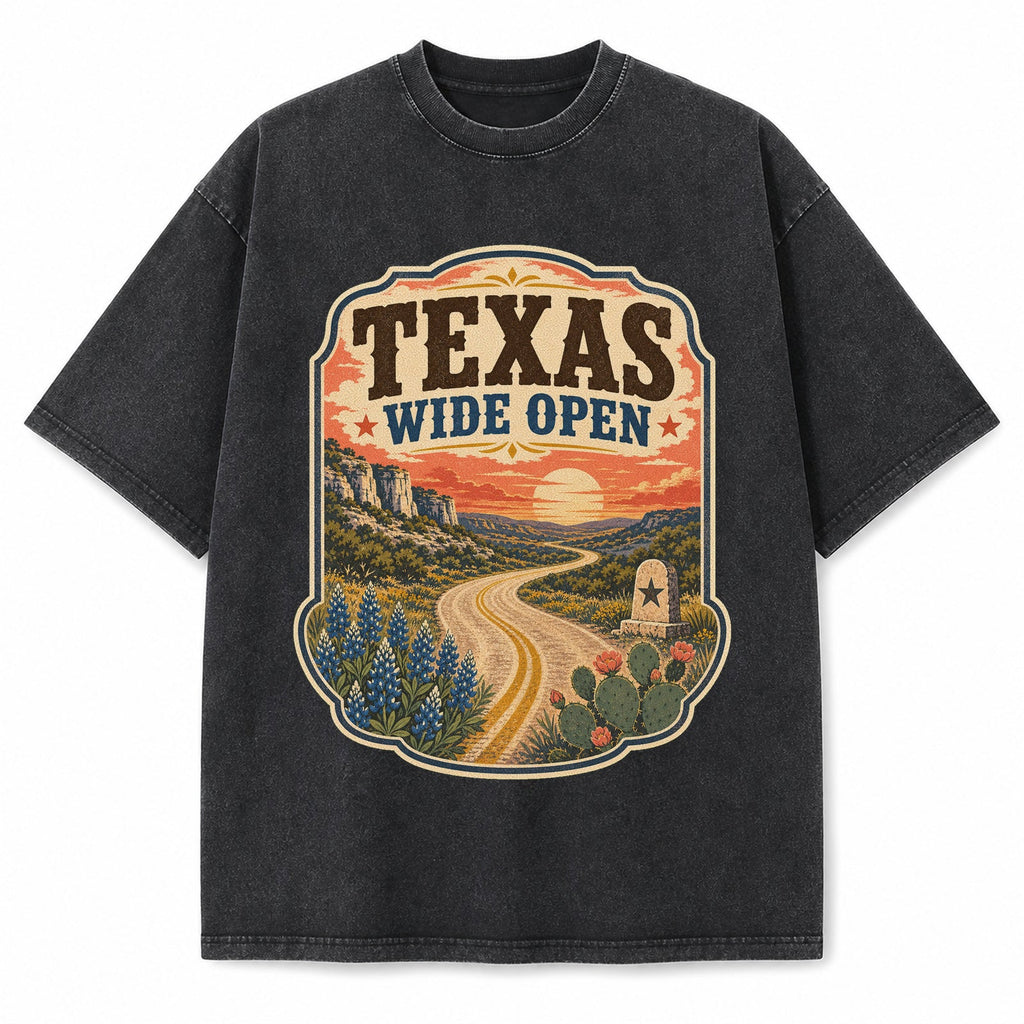 Vintage Washed Texas Wide Open Heavyweight Graphic Tee in Vintage Washed Heavyweight T-Shirt, Washed Black