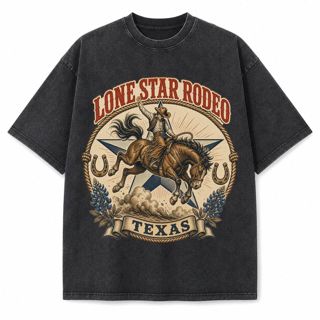 Vintage Washed Texas Lone Star Rodeo Heavyweight Graphic Tee in Vintage Washed Heavyweight T-Shirt, Washed Black