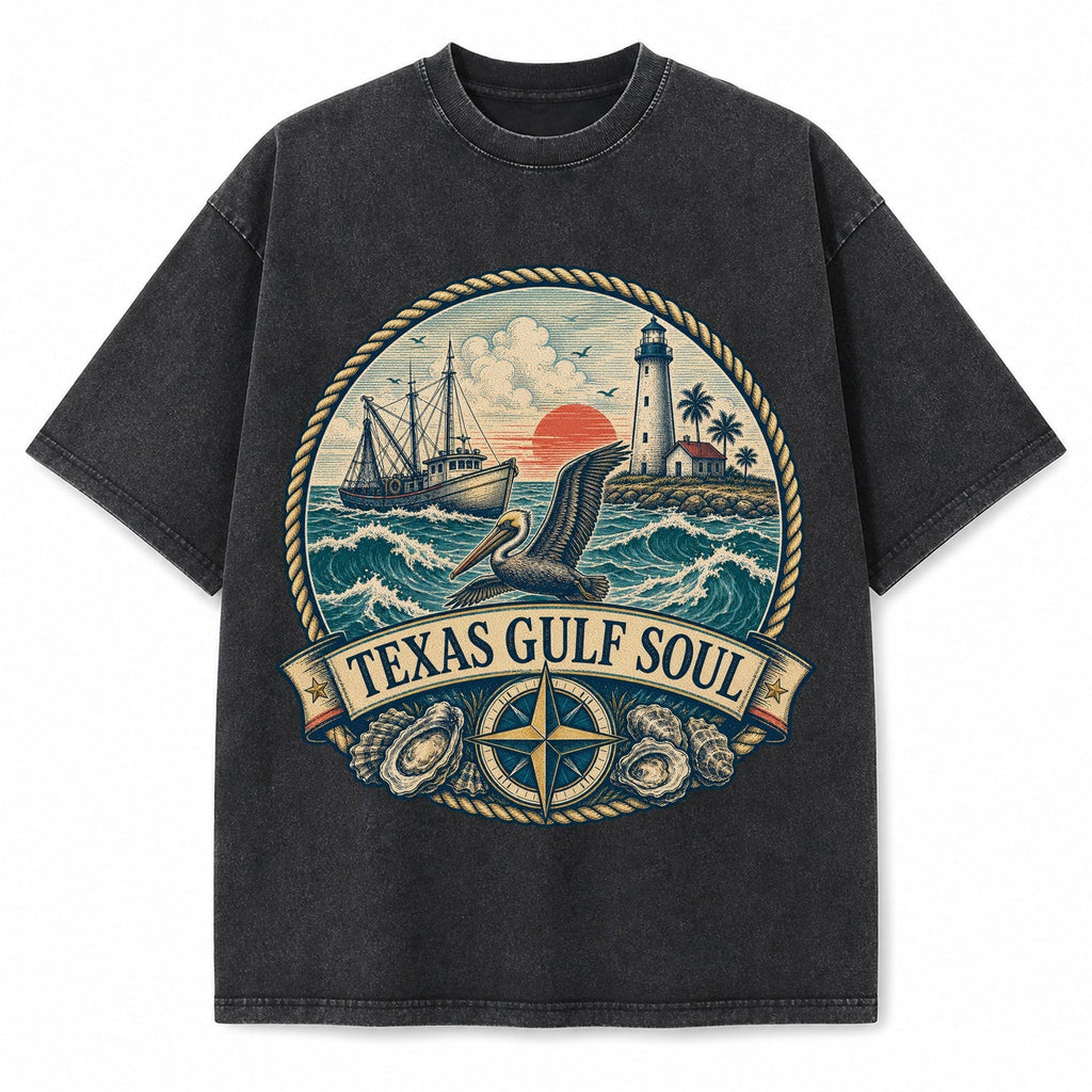 Vintage Washed Texas Gulf Soul Heavyweight Graphic Tee in Vintage Washed Heavyweight T-Shirt, Washed Black