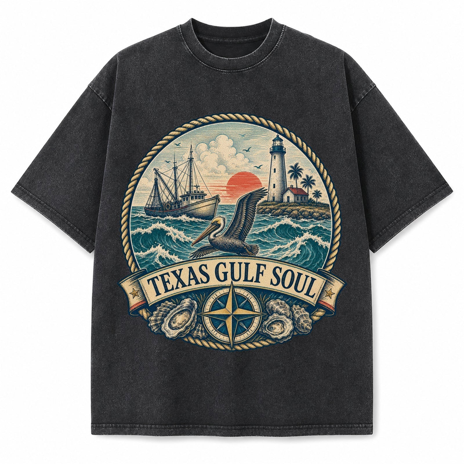 Vintage Washed Texas Gulf Soul Heavyweight Graphic Tee in Vintage Washed Heavyweight T-Shirt, Washed Black