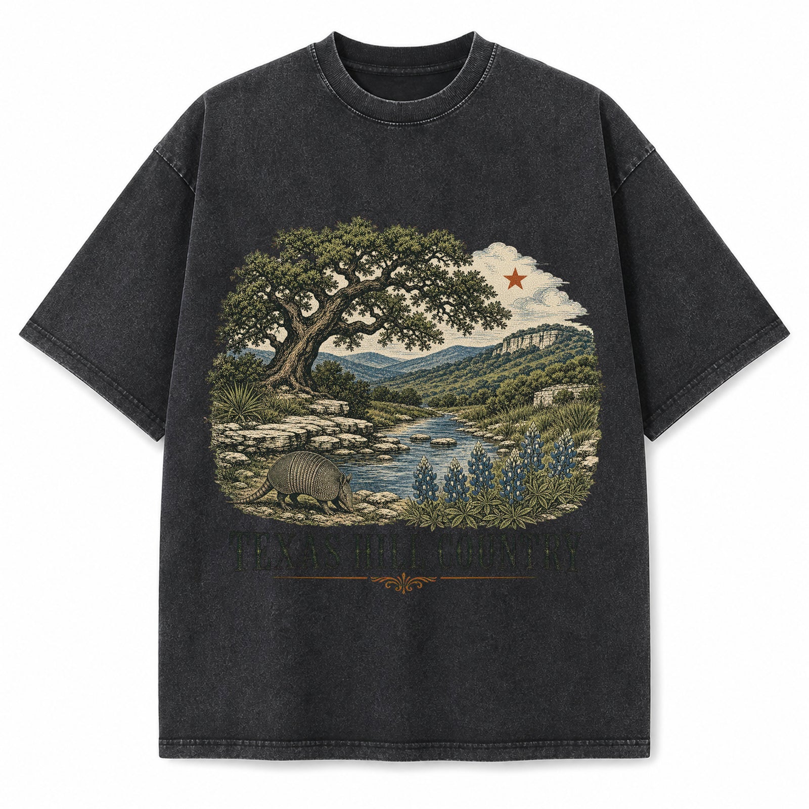 Vintage Washed Texas Hill Country Heavyweight Graphic Tee in Vintage Washed Heavyweight T-Shirt, Washed Black