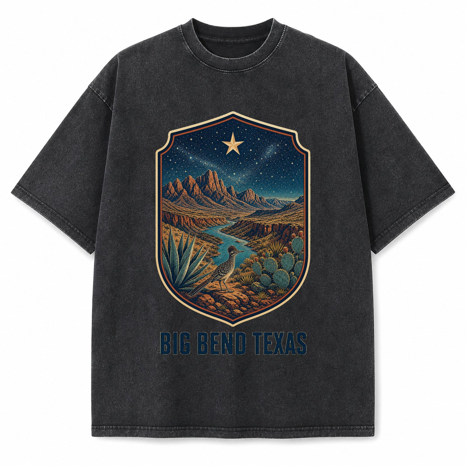 Vintage Washed Big Bend Texas Heavyweight Graphic Tee in Vintage Washed Heavyweight T-Shirt, Washed Black