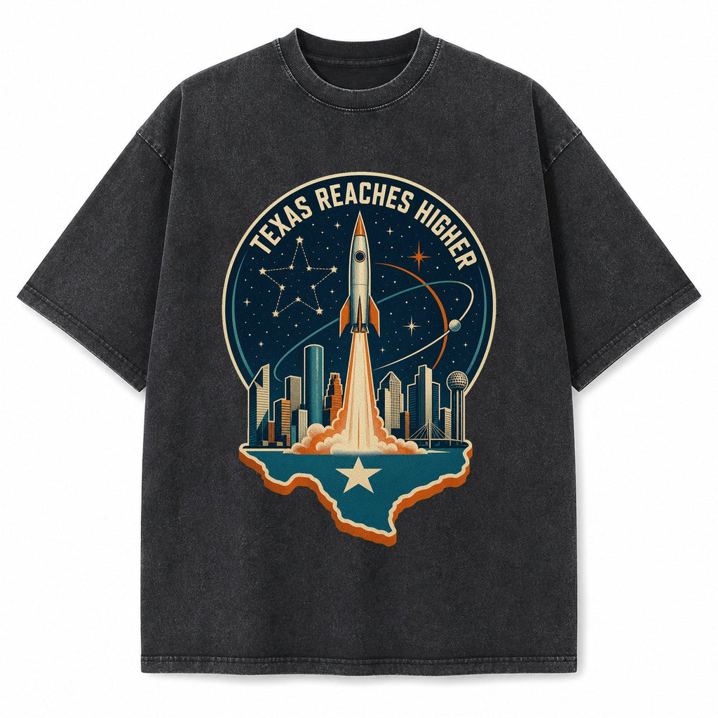 Vintage Washed Texas Reaches Higher Heavyweight Graphic Tee in Vintage Washed Heavyweight T-Shirt, Washed Black