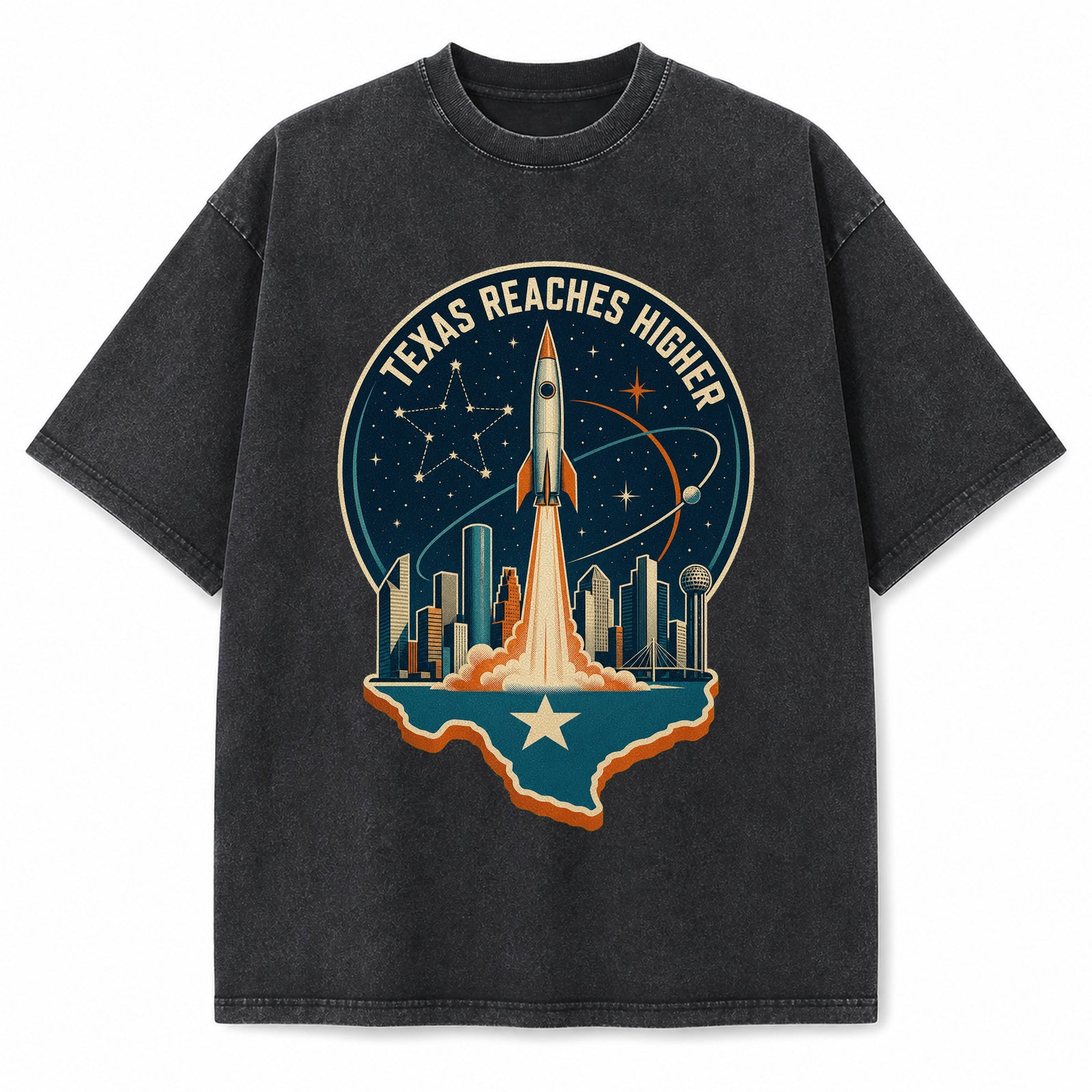 Vintage Washed Texas Reaches Higher Heavyweight Graphic Tee in Vintage Washed Heavyweight T-Shirt, Washed Black
