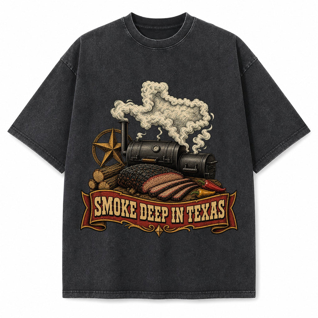 Vintage Washed Smoke Deep In Texas Heavyweight Graphic Tee in Vintage Washed Heavyweight T-Shirt, Washed Black