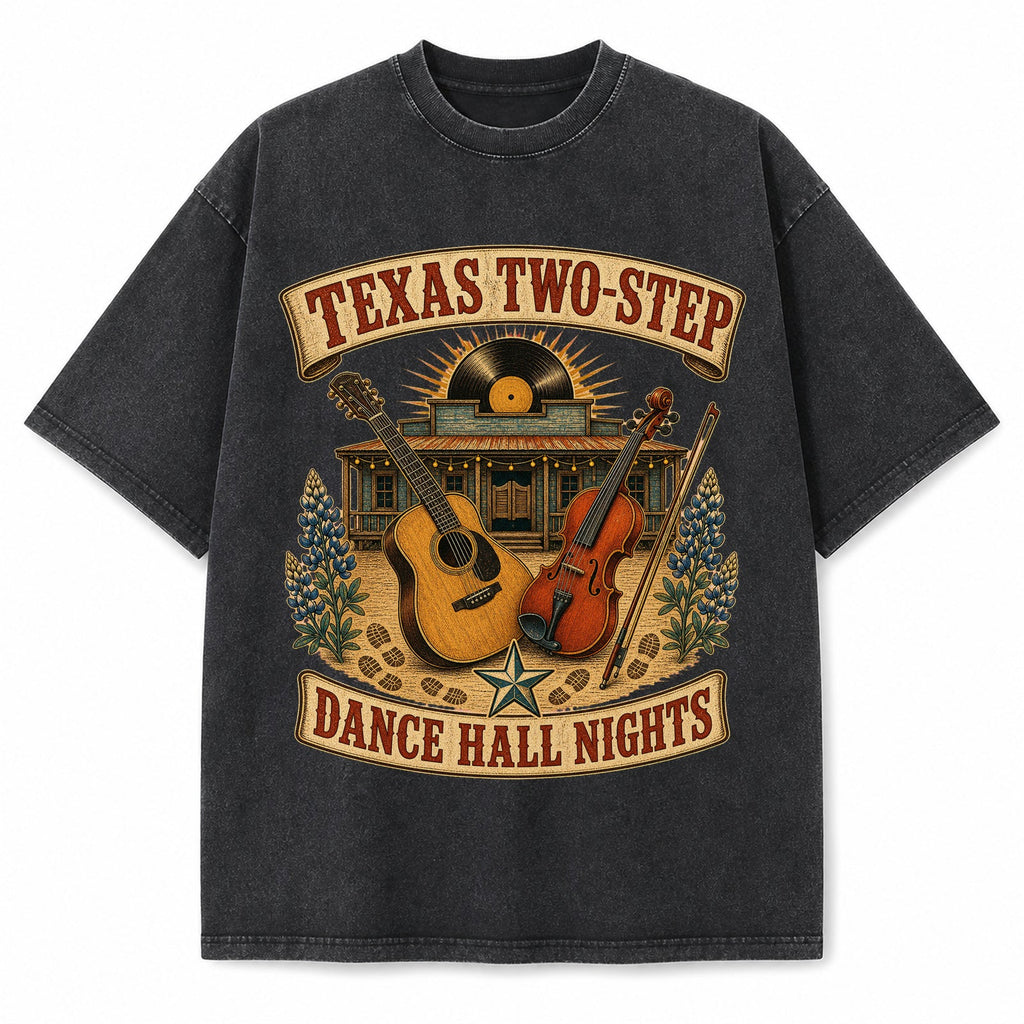 Vintage Washed Texas Two Step Heavyweight Graphic Tee in Vintage Washed Heavyweight T-Shirt, Washed Black