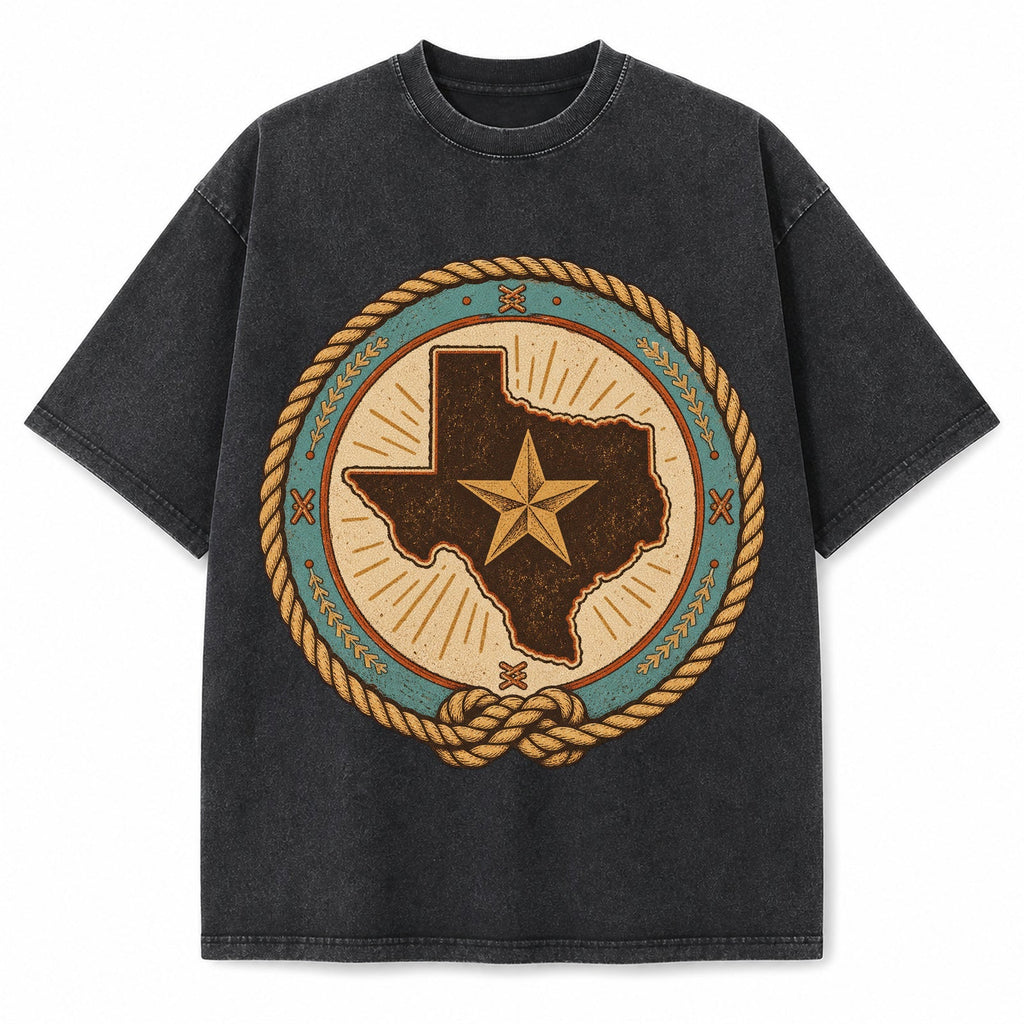 Vintage Washed Texas Western Lone Star Badge Heavyweight Graphic Tee in Vintage Washed Heavyweight T-Shirt, Washed Black