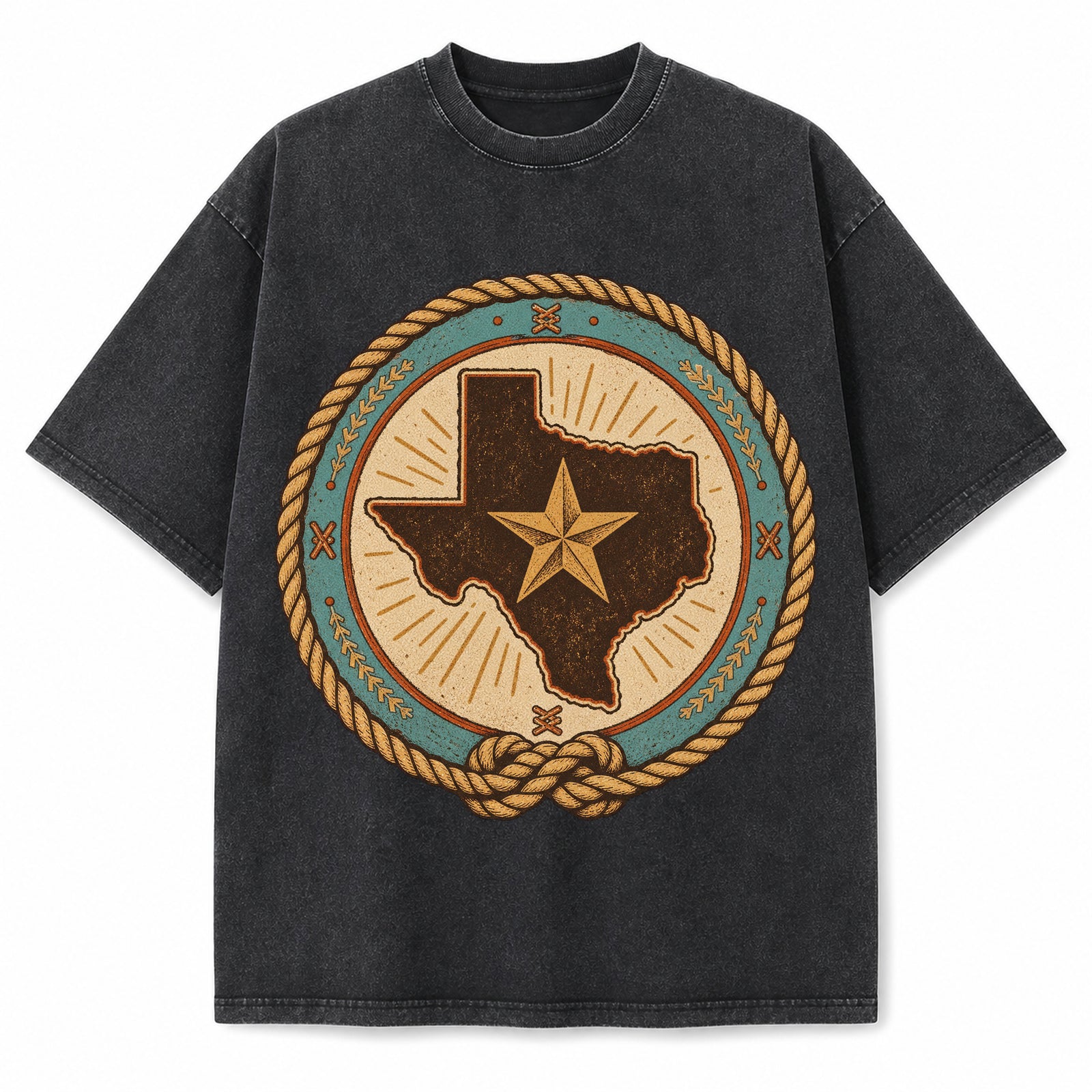 Vintage Washed Texas Western Lone Star Badge Heavyweight Graphic Tee in Vintage Washed Heavyweight T-Shirt, Washed Black