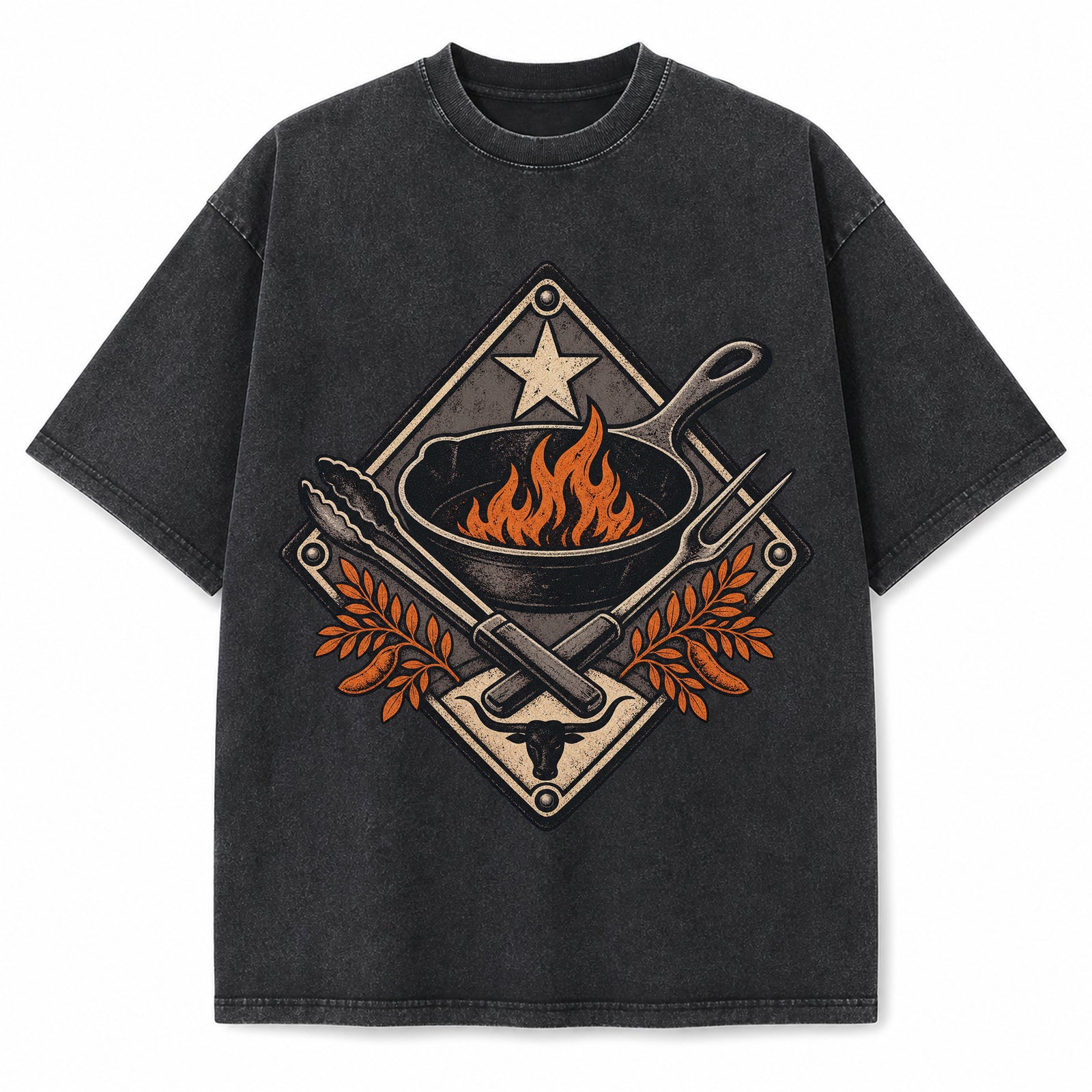 Vintage Washed Texas Mesquite Bbq Ironwork Heavyweight Graphic Tee in Vintage Washed Heavyweight T-Shirt, Washed Black