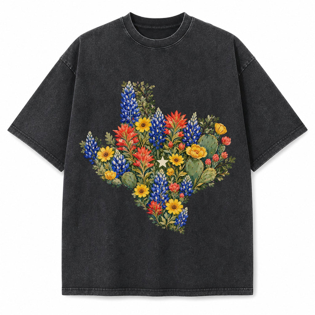 Vintage Washed Texas Hill Country Wildflower Gouache Heavyweight Graphic Tee in Vintage Washed Heavyweight T-Shirt, Washed Bl