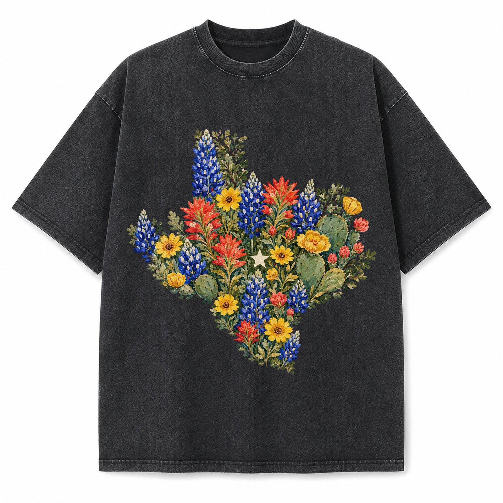 Vintage Washed Texas Hill Country Wildflower Gouache Heavyweight Graphic Tee in Vintage Washed Heavyweight T-Shirt, Washed Bl