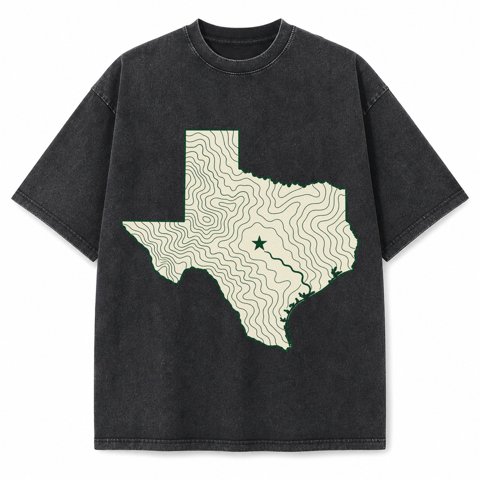 Vintage Washed Minimal Topographic Texas Heavyweight Graphic Tee in Vintage Washed Heavyweight T-Shirt, Washed Black
