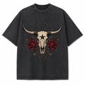 Vintage Washed Texas Gothic Rose Longhorn Heavyweight Graphic Tee in Vintage Washed Heavyweight T-Shirt, Washed Black