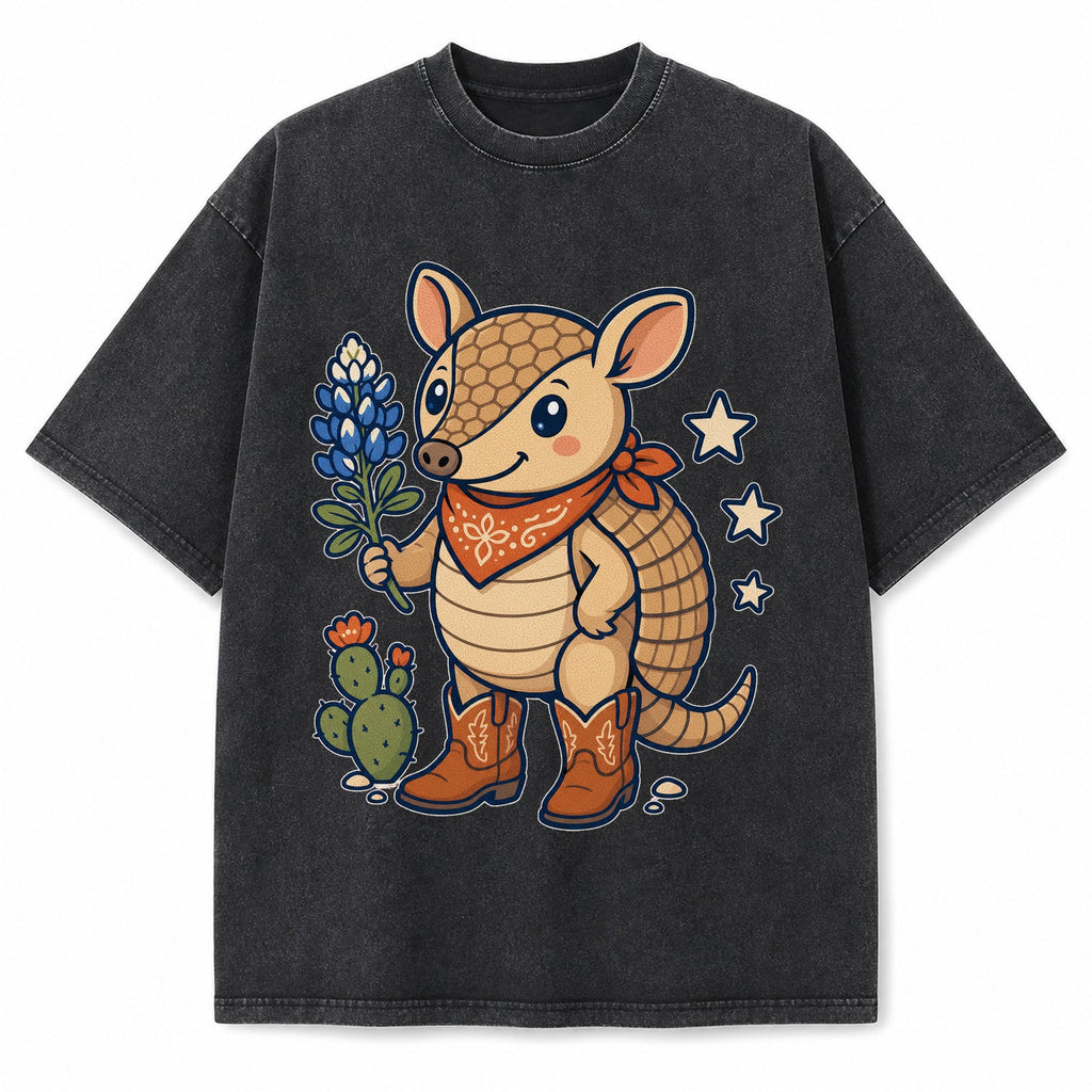 Vintage Washed Texas Kawaii Boot Armadillo Heavyweight Graphic Tee in Vintage Washed Heavyweight T-Shirt, Washed Black