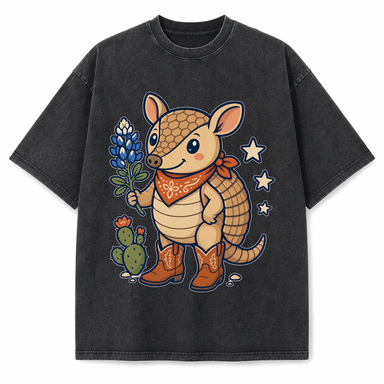 Vintage Washed Texas Kawaii Boot Armadillo Heavyweight Graphic Tee in Vintage Washed Heavyweight T-Shirt, Washed Black