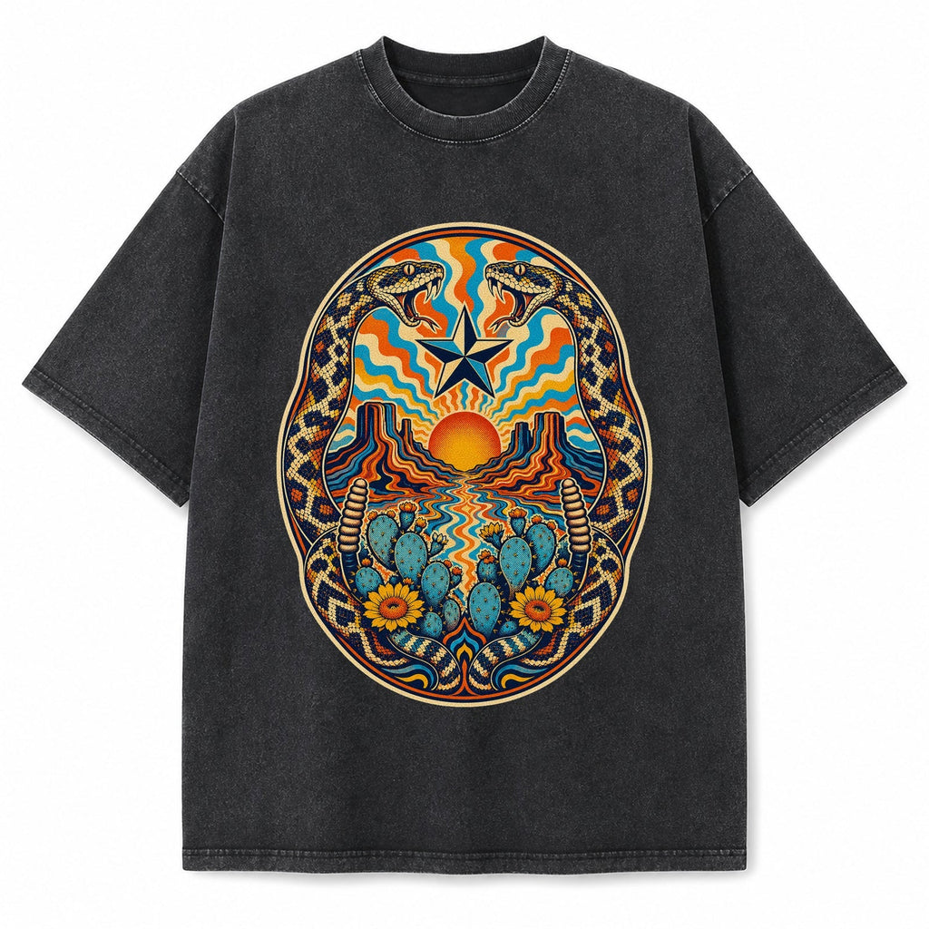 Vintage Washed Texas Psychedelic Desert Portal Heavyweight Graphic Tee in Vintage Washed Heavyweight T-Shirt, Washed Black