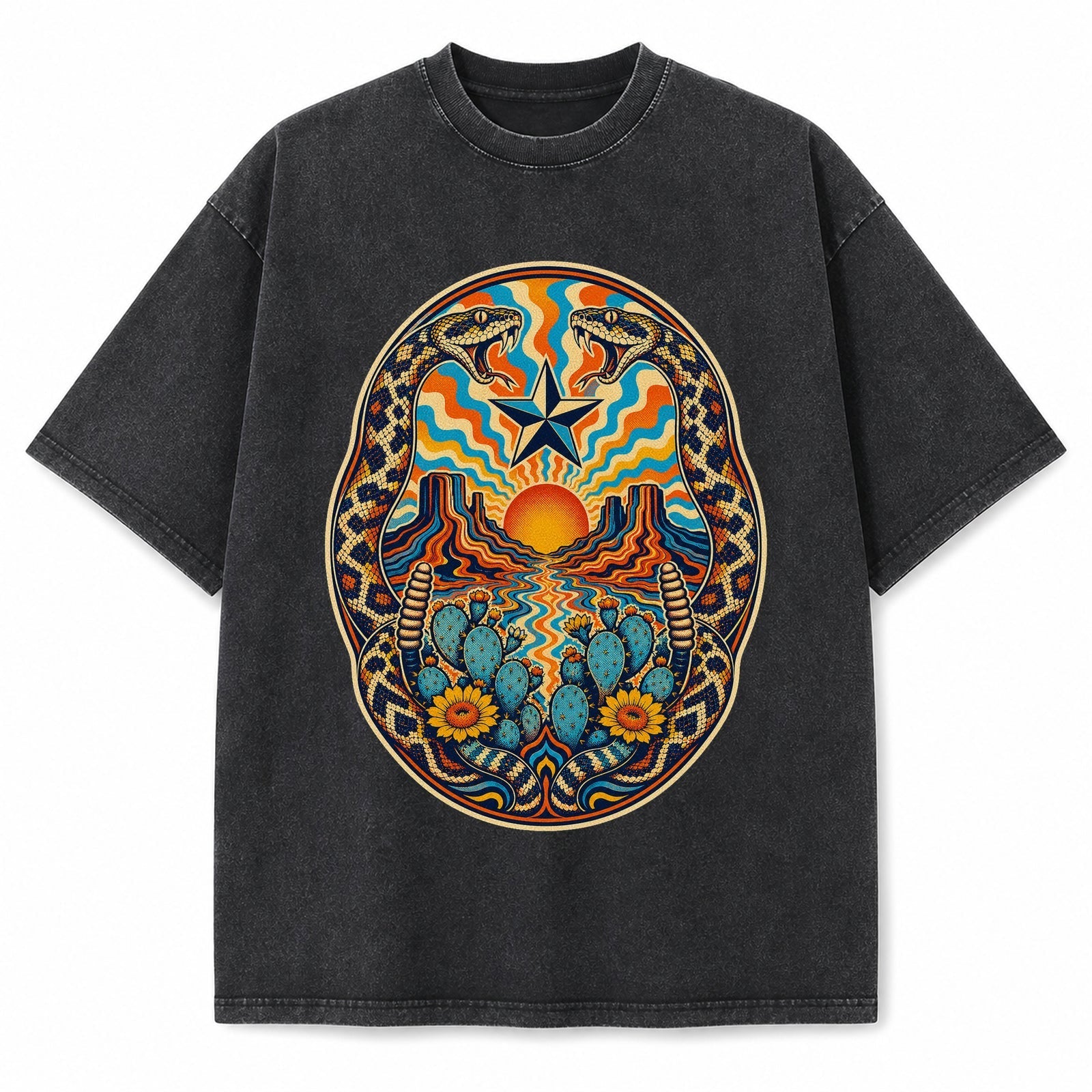 Vintage Washed Texas Psychedelic Desert Portal Heavyweight Graphic Tee in Vintage Washed Heavyweight T-Shirt, Washed Black