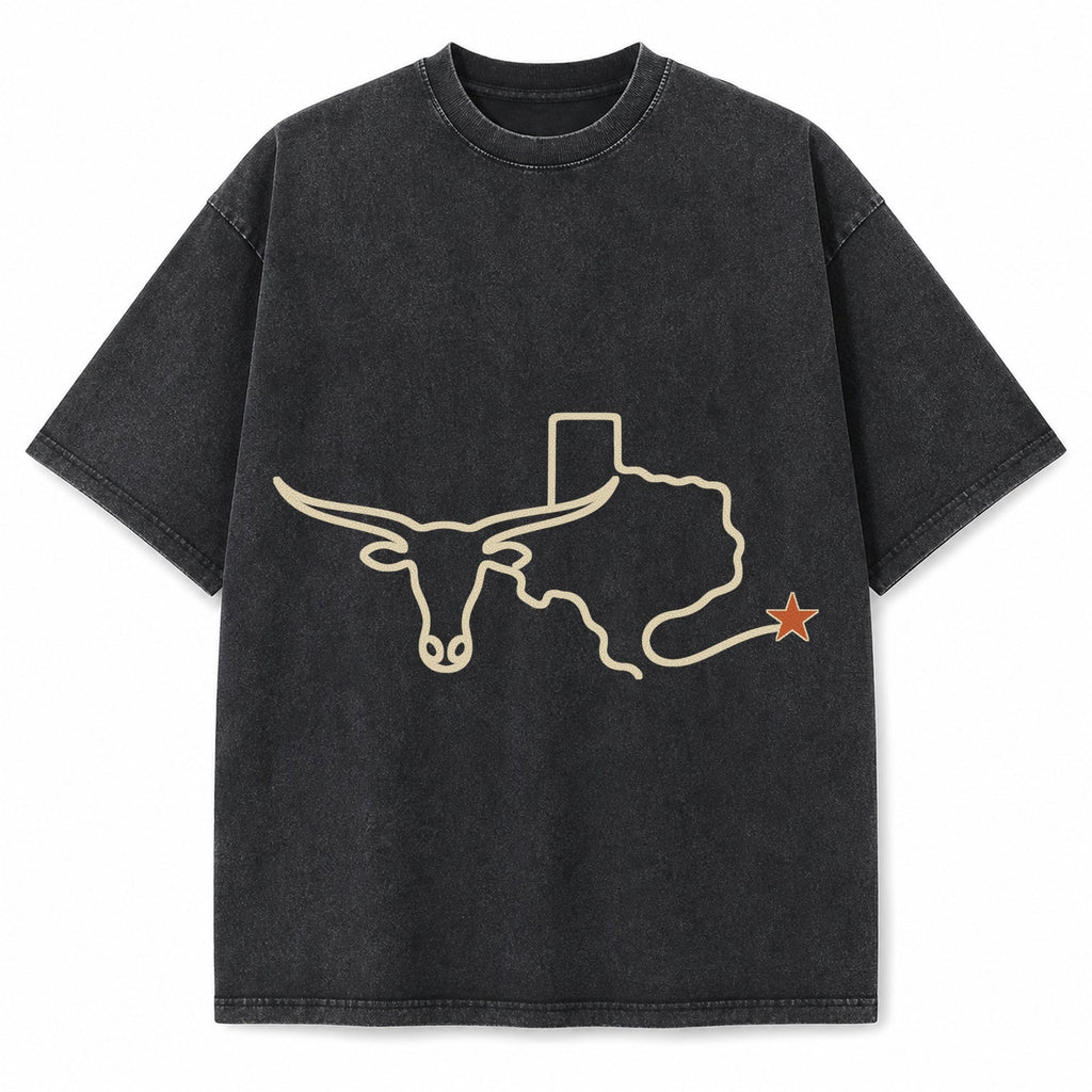 Vintage Washed Monoline Longhorn Texas Heavyweight Graphic Tee in Vintage Washed Heavyweight T-Shirt, Washed Black