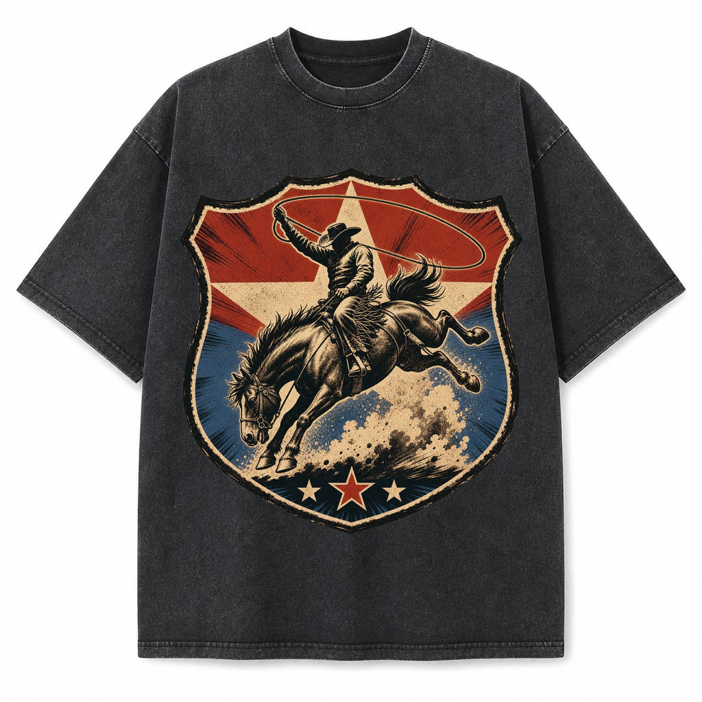 Vintage Washed Texas Rodeo Bucking Bronc Heavyweight Graphic Tee in Vintage Washed Heavyweight T-Shirt, Washed Black
