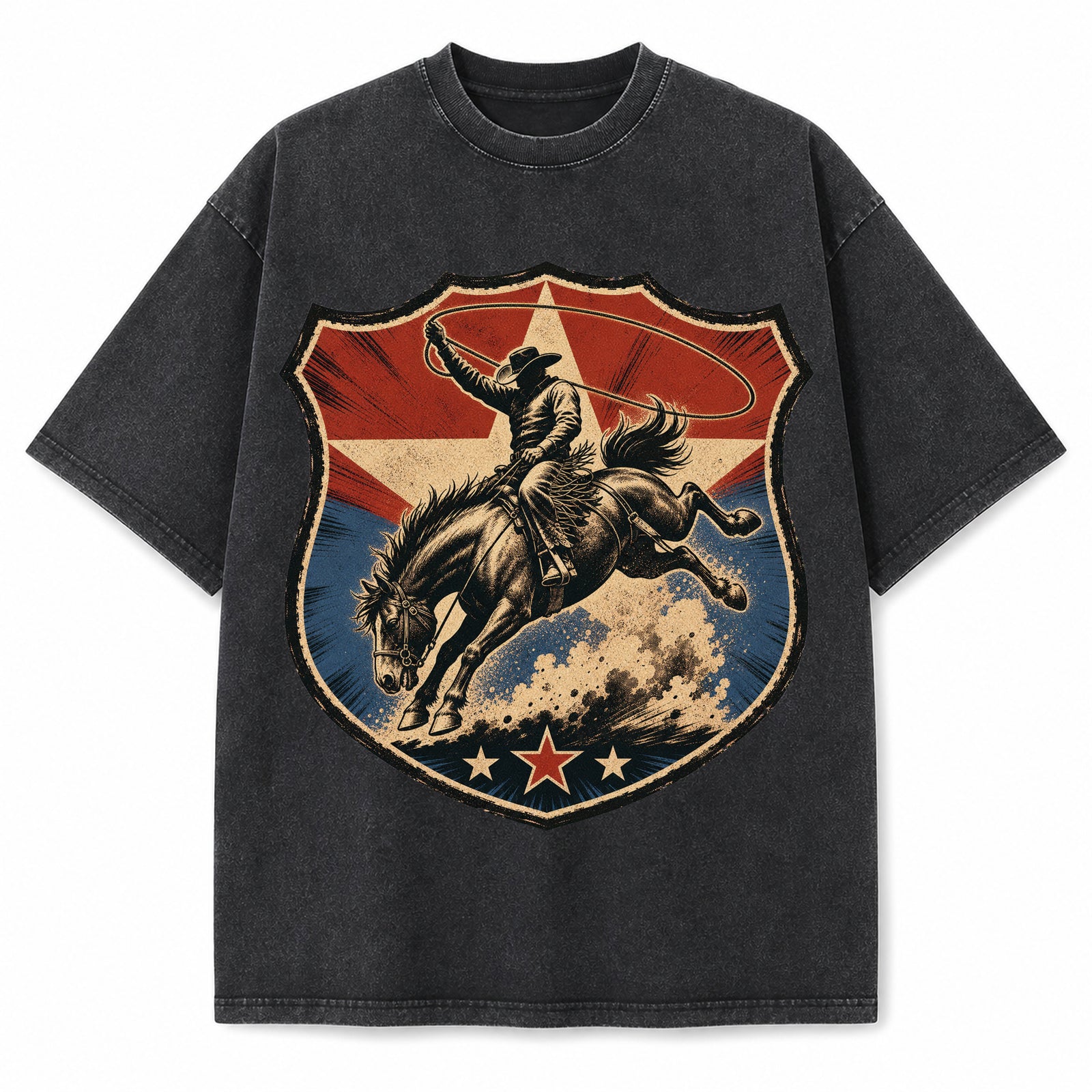 Vintage Washed Texas Rodeo Bucking Bronc Heavyweight Graphic Tee in Vintage Washed Heavyweight T-Shirt, Washed Black