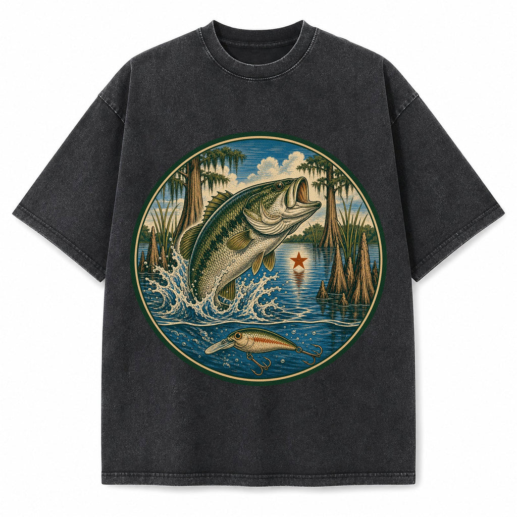 Vintage Washed Texas Lake Bass Heavyweight Graphic Tee in Vintage Washed Heavyweight T-Shirt, Washed Black