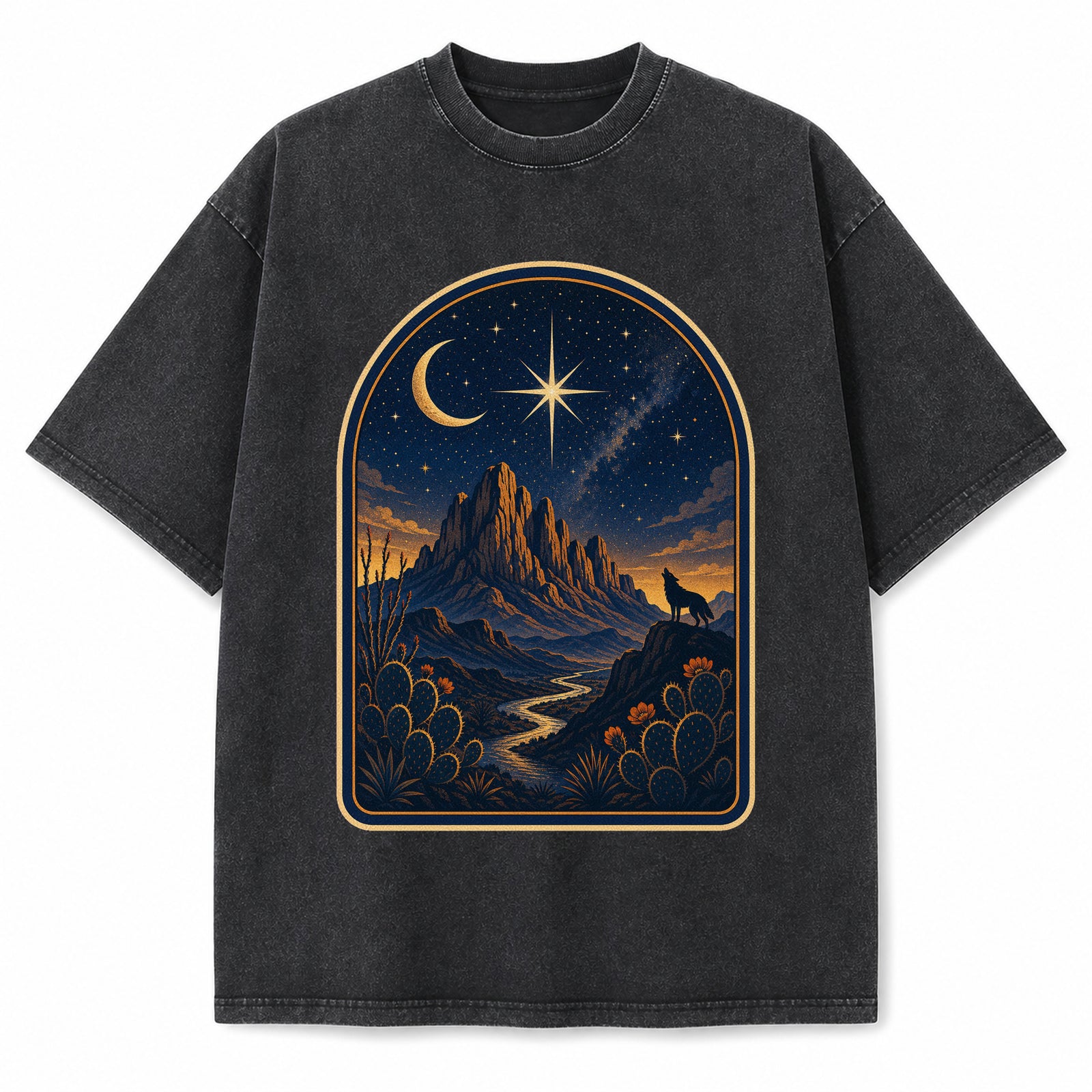 Vintage Washed Big Bend Celestial Night Heavyweight Graphic Tee in Vintage Washed Heavyweight T-Shirt, Washed Black