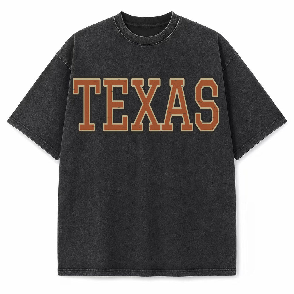 Vintage Washed Texas Collegiate Letter Heavyweight Graphic Tee in Vintage Washed Heavyweight T-Shirt, Washed Black