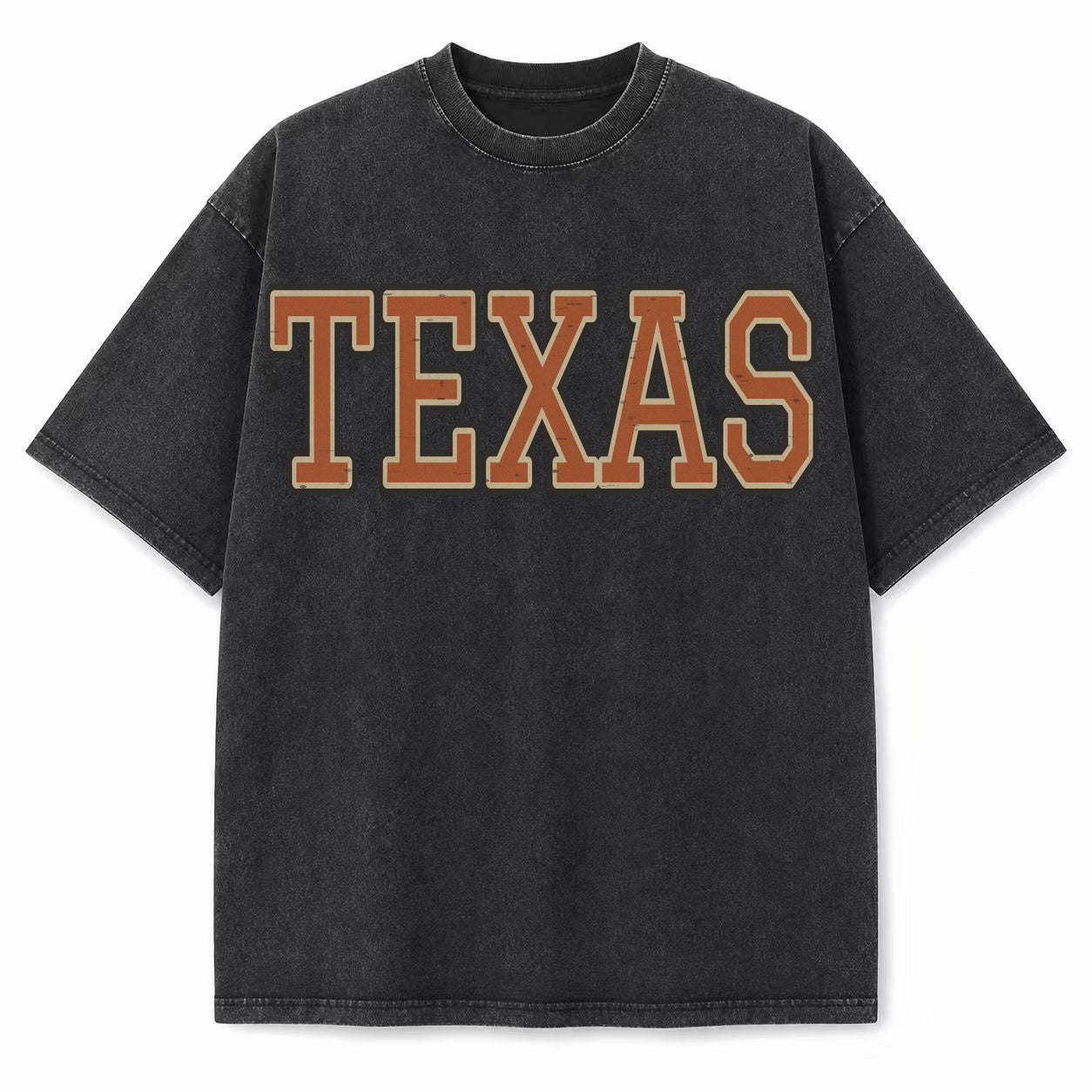 Vintage Washed Texas Collegiate Letter Heavyweight Graphic Tee in Vintage Washed Heavyweight T-Shirt, Washed Black