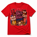 She's From Texas Collage Graphic Tee & Sweatshirt — 100% Cotton T-Shirt, Red